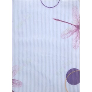 Purple pink white color vertical stripes with dragonfly circles ply sheer roller blind   109398